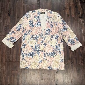 Vintage Toni Garment Blazer Womens Large Pastel Floral Painted 80s USA Slouchy